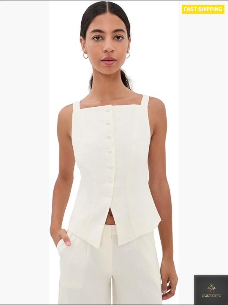 Tailored Linen Vest Button Front Square Neck Classic Fit Structured Layering